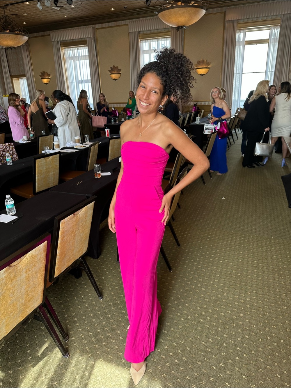 Strapless Wide-Leg Jumpsuit in Hot Pink